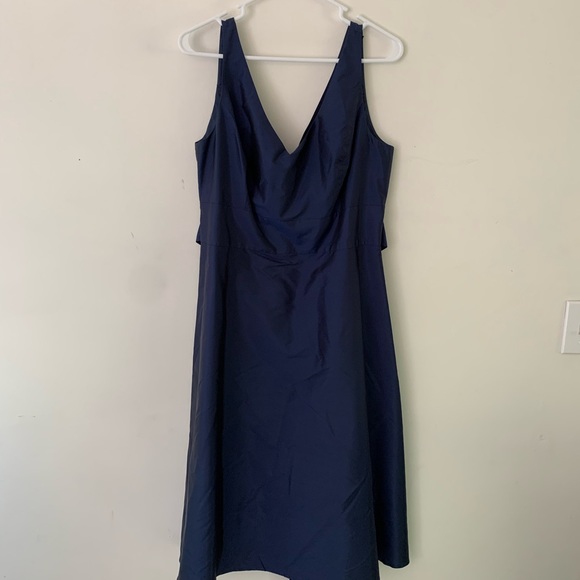Ann Taylor Sz 12 Silk Dupioni V-Neck Midnight Blue Formal Dress. - Picture 12 of 15